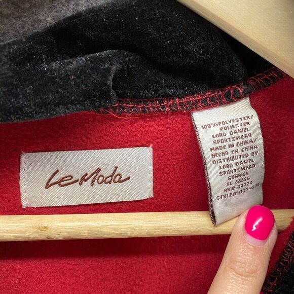 LeModa Jacket Women M Medium Red 3/4 Sleeve Fleece Open Front Pockets Casual - Picture 5 of 7